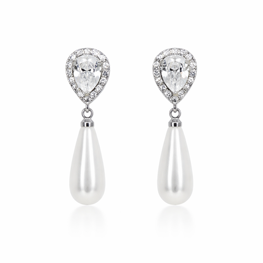 Silver plated pearl earrings, bridal fashion jewellery