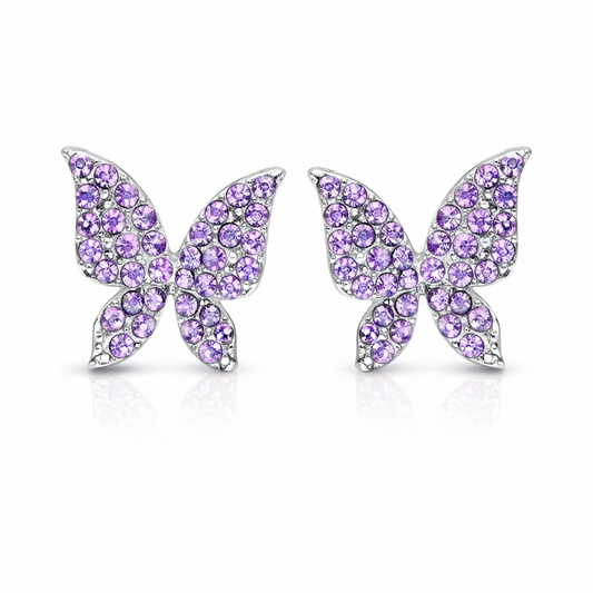 silver plated purple butterfly stud earrings (fashion jewellery)