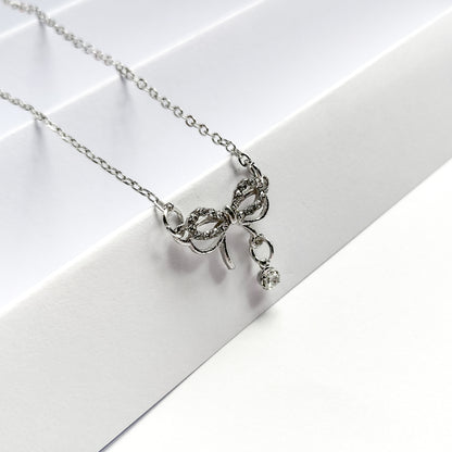 silver plated rhinestone bow necklace, fashion jewellery