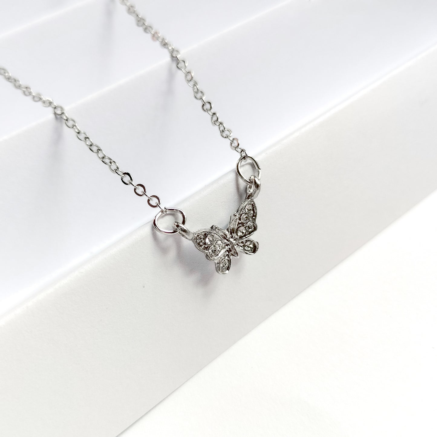 silver plated rhinestone butterfly necklace, fashion jewellery
