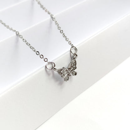silver plated rhinestone butterfly necklace, fashion jewellery