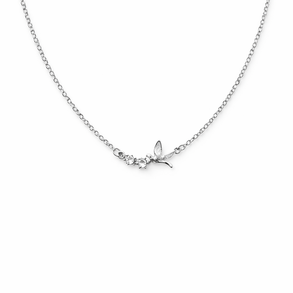 Silver plated rhinestone dove necklace, fashion jewellery packshot