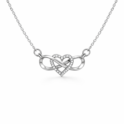 silver plated rhinestone heart infinity necklace, fashion jewellery packshot
