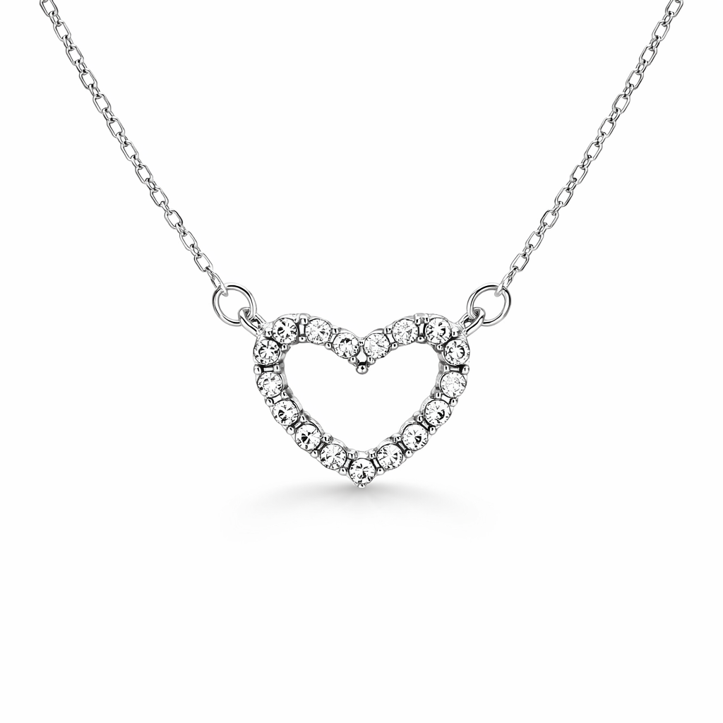 silver plated rhinestone heart necklace, fashion jewellery packshot
