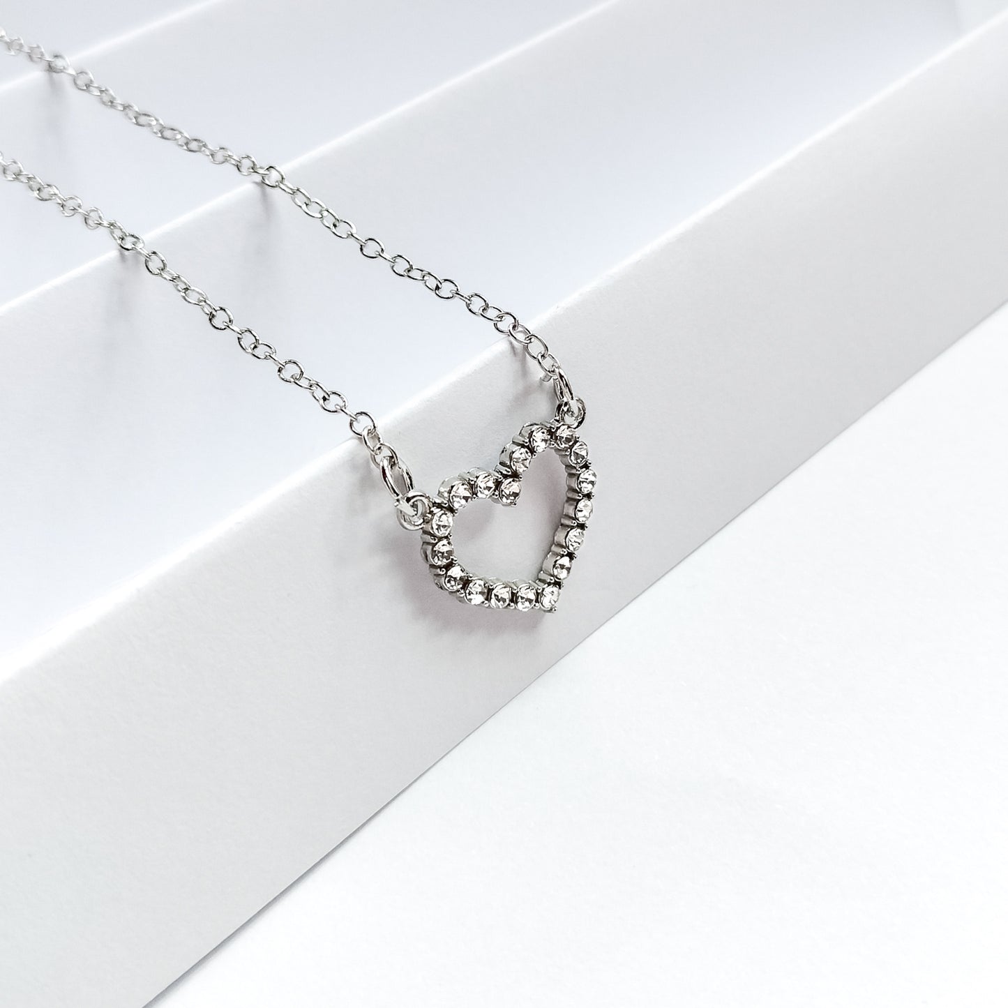 silver plated rhinestone heart necklace, fashion jewellery