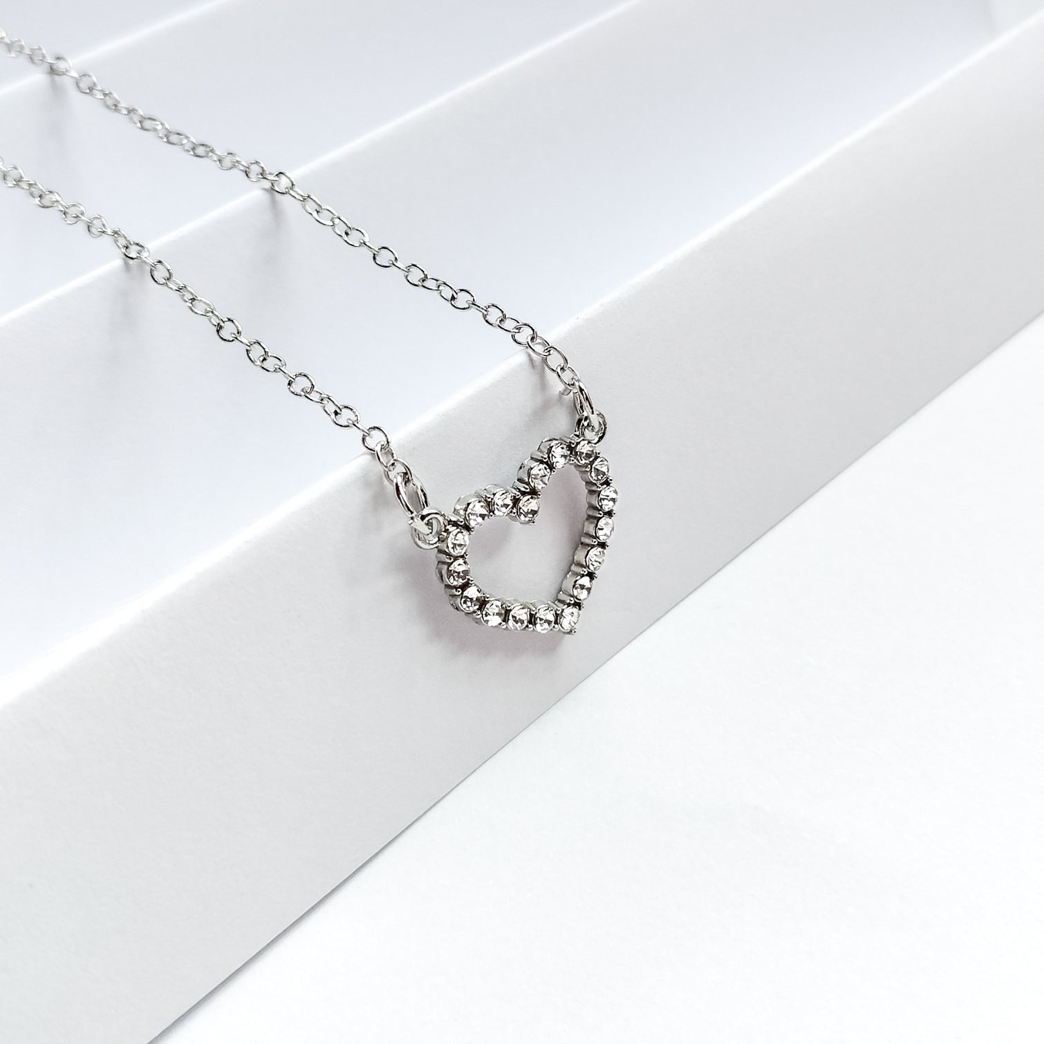 silver plated rhinestone heart necklace, fashion jewellery