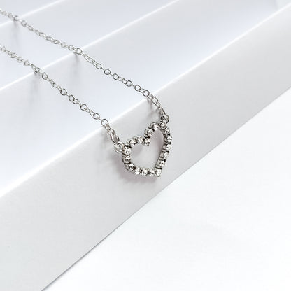 silver plated rhinestone heart necklace, fashion jewellery