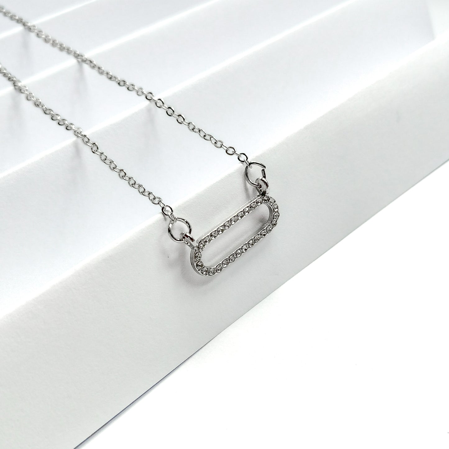 Silver plated rhinestone oval pendant necklace, fashion jewellery