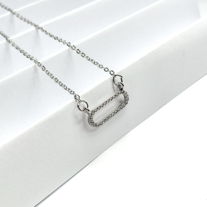 Silver plated rhinestone oval pendant necklace, fashion jewellery