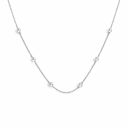 silver plated spaced out pearl necklace, fashion jewellery packshot