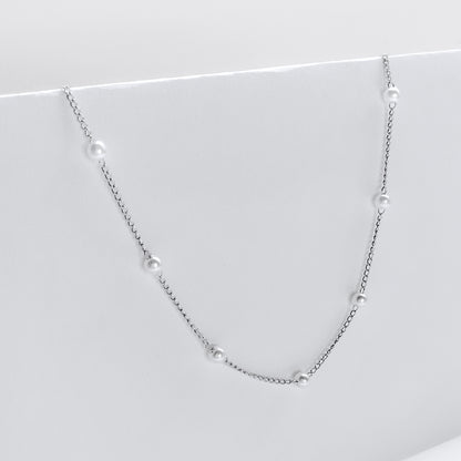 silver plated spaced out pearl necklace, fashion jewellery