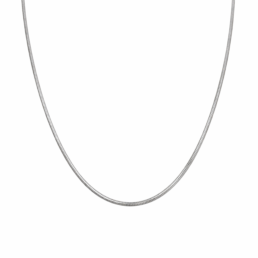 silver plated thin snake chain necklace, fashion jewellery packshot