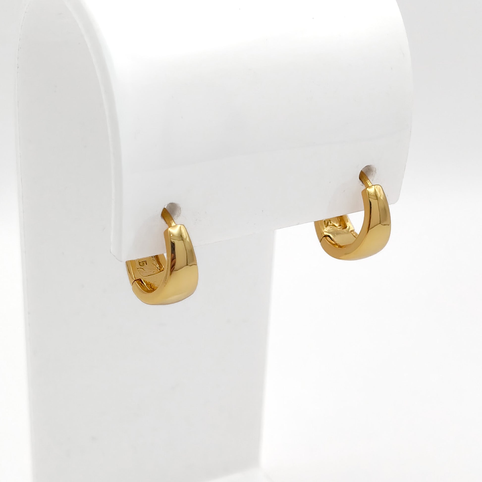 small gold plated sterling silver drop huggie earrings, hypoallergenic jewellery