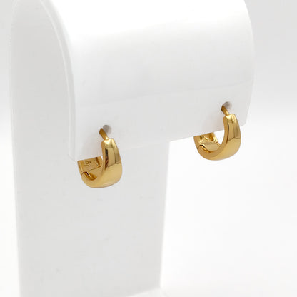 small gold plated sterling silver drop huggie earrings, hypoallergenic jewellery