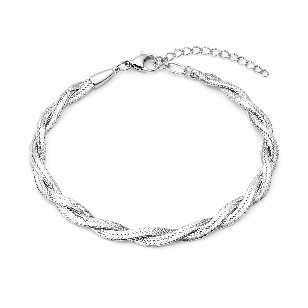 stainless steel braided snake chain bracelet, water & tarnish proof packshot
