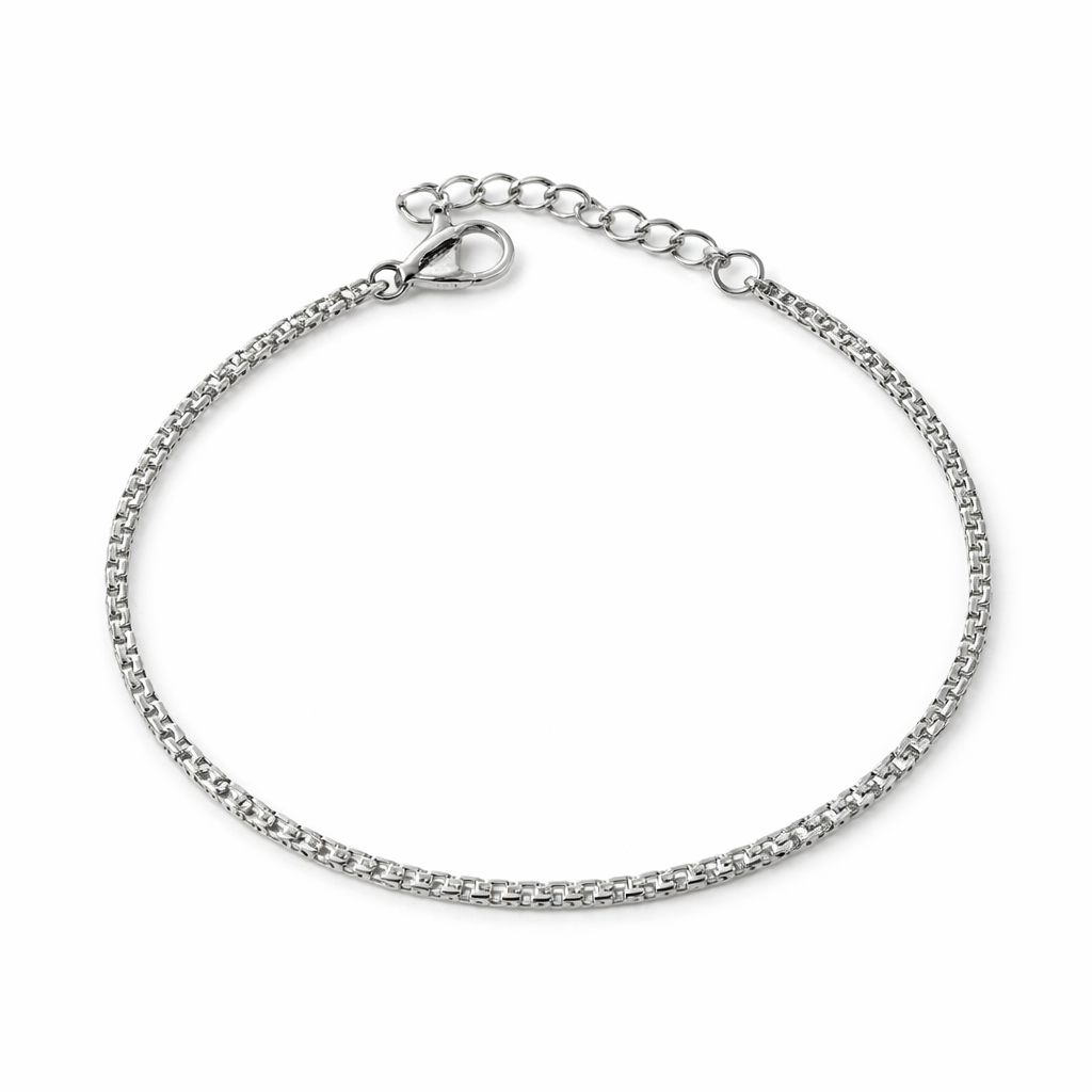 Stainless steel dainty box link bracelet, waterproof and tarnish resistant