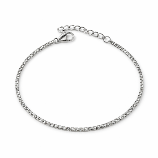 Stainless steel dainty box link bracelet, waterproof and tarnish resistant