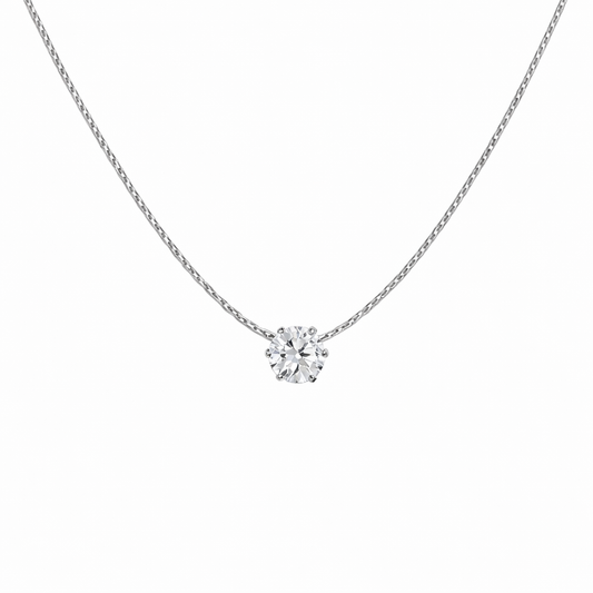 Stainless steel solitaire cubic zirconia necklace, waterproof and tarnish resistant