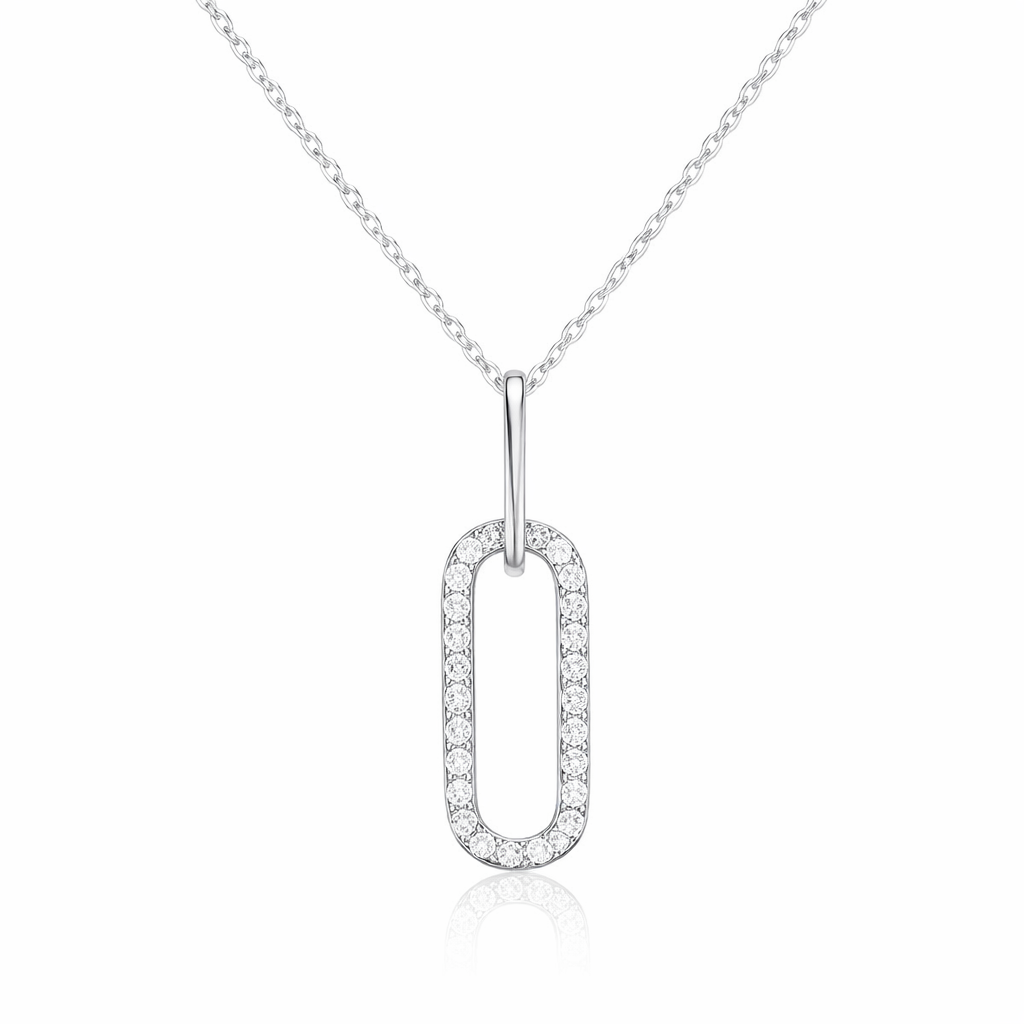 925 Sterling silver cubic zirconia oval link pendant necklace, hypoallergenic jewellery