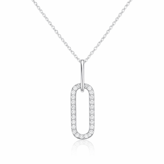 925 Sterling silver cubic zirconia oval link pendant necklace, hypoallergenic jewellery