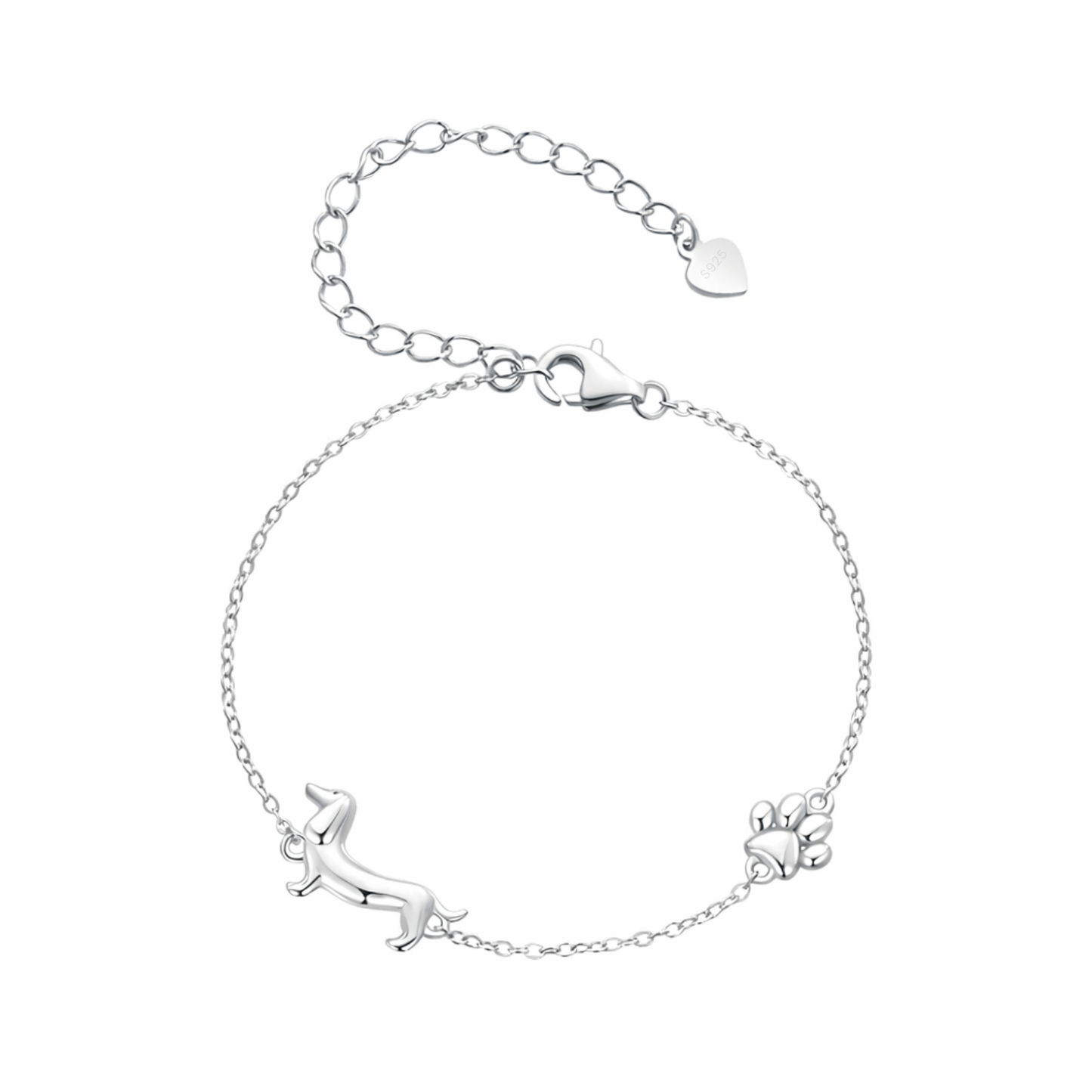 sterling silver dachshund charm bracelet (hypoallergenic jewellery)