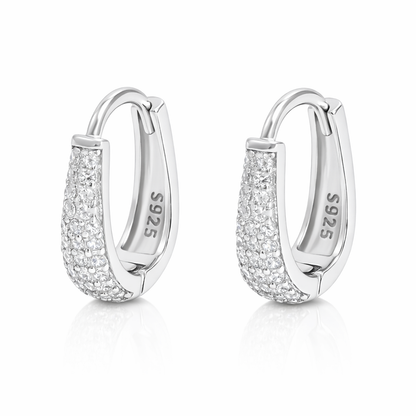 Sterling Silver Pavé CZ Huggie Hoop Earrings