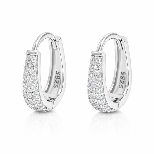 Sterling Silver Pavé CZ Huggie Hoop Earrings