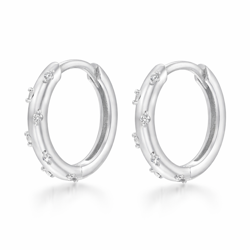 sterling silver small cubic zirconia huggie earrings (hypoallergenic jewellery)