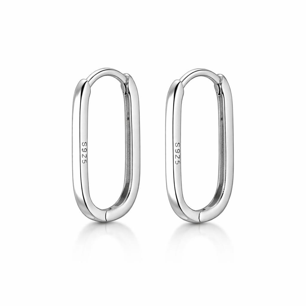 925 Sterling silver thin oval huggie hoop earrings, hypoallergenic jewellery