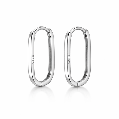 925 Sterling silver thin oval huggie hoop earrings, hypoallergenic jewellery